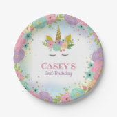 Einhorn-Geburtstagsparteienpapierplatte Pappteller (Vorderseite)