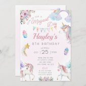 Einhorn Geburtstagsparty Einladung Magischen Tag (Vorne/Hinten)