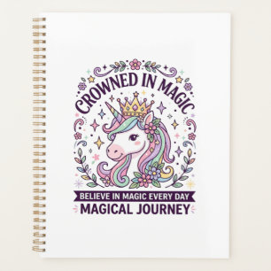 Einhorn gekrönt in magischer fetter Typografie Gra Planer
