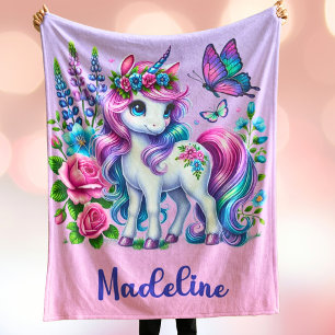 Einhorn-Geschenk mit individuellem Namen in Rosa L Fleecedecke