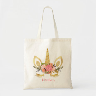 Einhorn Gesicht mit Blumenkrone Tragetasche