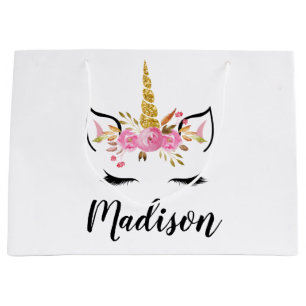 Einhorn-Gesicht mit Wimpern Personalisierter Name Große Geschenktüte