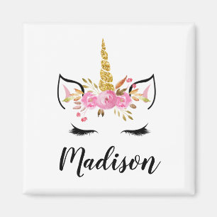 Einhorn-Gesicht mit Wimpern Personalisierter Name Magnet