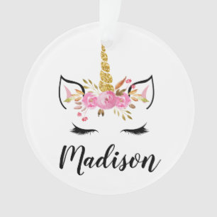 Einhorn-Gesicht mit Wimpern Personalisierter Name Ornament