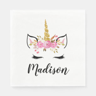 Einhorn-Gesicht mit Wimpern personalisierter Name Serviette