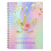 Einhorn Gesicht rosa goldene Sterne holografisch Notizblock (Vorderseite)