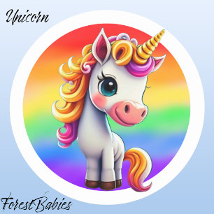 Einhorn 🌈 🦄 Girly Animal, farbenfrohe Regenbogen Runder Aufkleber