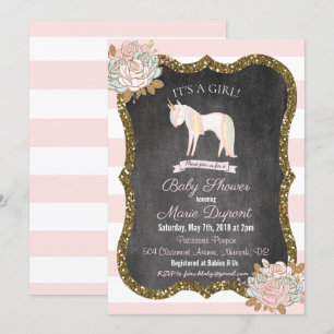 Einhorn Glitter Blumen Baby Shower Einladung