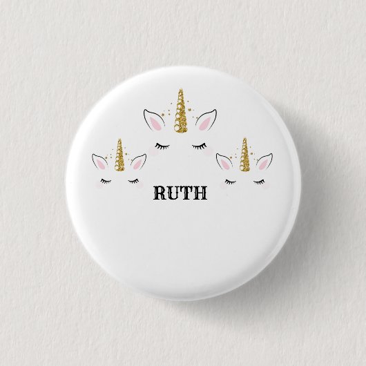 Einhorn-Glitter-Design mit individuellem Namen – M Button (Vorderseite)