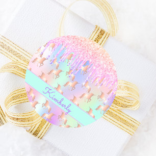 Einhorn Glitter Rosa Irisierend Roségold Geburtsta Runder Aufkleber