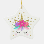 Einhorn Glitzer Blume Sterne Personalisiert Keramik Ornament (Vorne)