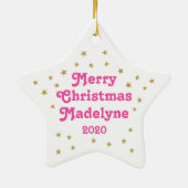 Einhorn Glitzer Blume Sterne Personalisiert Keramik Ornament (Hinten)