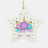 Einhorn Glitzer Blume Sterne Personalisiert Keramik Ornament (Vorne)