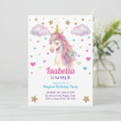Einhorn Glitzer Mädchen Geburtstag Einladung (Stehend Vorderseite)