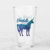 Einhorn Glitzern Aqua Blue Obre Individuelle Name Glas (Rückseite)