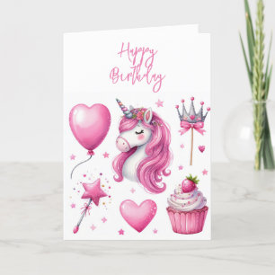 Einhorn-Glückwunschkarte für Mädchen in Rosa zum G Dankeskarte