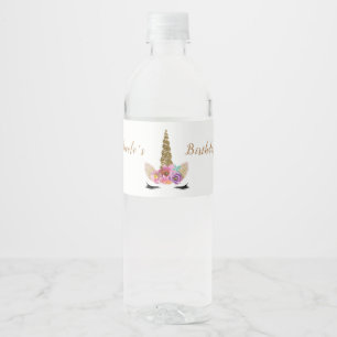 Einhorn Gold Glitter Blumen Individuelle Geburtsta Wasserflaschenetikett
