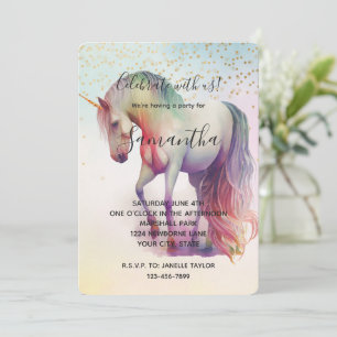 Einhorn Gold Konfetti Glitzernder Geburtstag Einladung