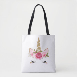 Einhorn Gold Rosa Blumen Süße Moderne Einkaufstasc Tasche