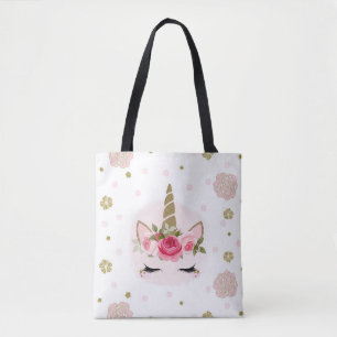 Einhorn Gold Rosa Florale Blüten Süße Trendparty Tasche