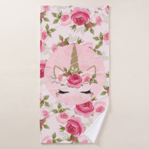 Einhorn Gold Rosa Florale Rosen Cute Trendig Badhandtuch Set
