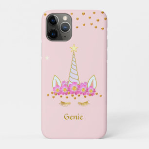 Einhorn, goldenes Konfetti und Blumen auf Hellrosa Case-Mate iPhone Hülle