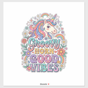 Einhorn Groovy Horn Gute Vibes Charmante POD Kunst Aufkleber