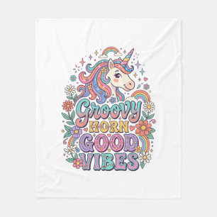 Einhorn Groovy Horn Gute Vibes Charmante POD Kunst Fleecedecke