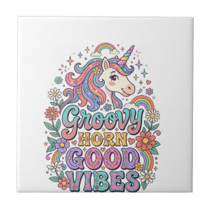 Einhorn Groovy Horn Gute Vibes Charmante POD Kunst Fliese