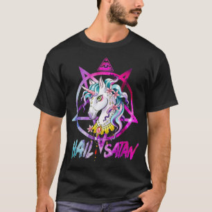 Einhorn Hails Satan Death Metal Regenbogen Rave Mä T-Shirt