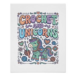 Einhorn-Häkel- und Einhörner Kawaii-Aufkleber und  Poster