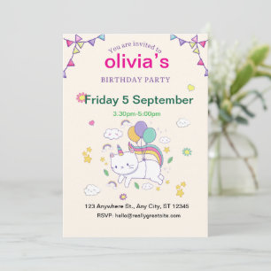Einhorn Hand gezeichnete Prinzessin Geburtstag Einladung