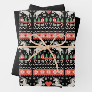 Einhorn hässlicher Weihnachtspullover Xmas Ferienz Geschenkpapier Set
