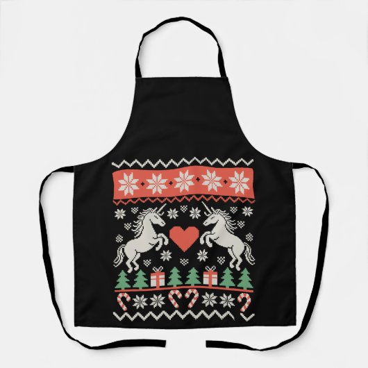 Einhorn hässlicher Weihnachtspullover Xmas-Festtag Schürze (Vorderseite)
