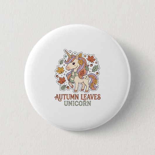 Einhorn Herbstblätter Einhorn Grafikdesign Merch Button (Vorderseite)