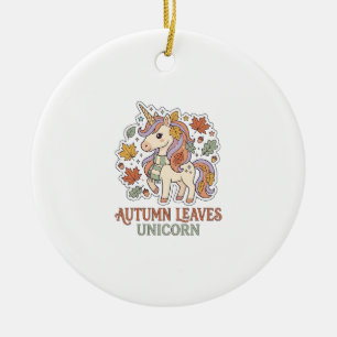 Einhorn Herbstblätter Einhorn Grafikdesign Merch Keramik Ornament