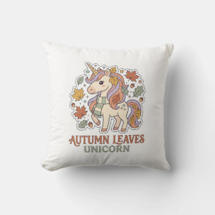 Einhorn Herbstblätter Einhorn Grafikdesign Merch Kissen