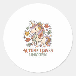 Einhorn Herbstblätter Einhorn Grafikdesign Merch Runder Aufkleber