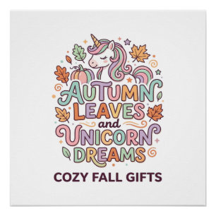 Einhorn Herbstblätter und Einhorn-Träume Fett Typo Poster