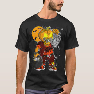 Einhorn Hexe Halloween Schwarze Katze Orange Mond T-Shirt