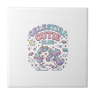 Einhorn Himmels-Cutie-Club Retro-Stil Produkt G Fliese