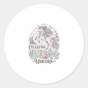 Einhorn Himmelsblüte Einhorn Premium Vektor Typ Runder Aufkleber