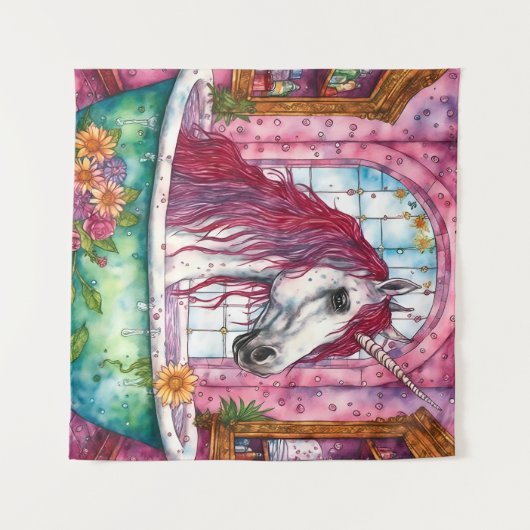 Einhorn im Bathtub-Band Wandteppich (Vorderseite (Horizontal))