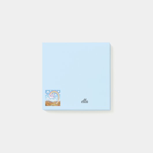 Einhorn im Flug mit Regenbogen | Personalisieren Post-it Klebezettel (Vorderseite)