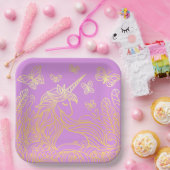 Einhorn im Garten Gold Pappteller (Party)