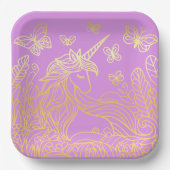 Einhorn im Garten Gold Pappteller (Vorderseite)