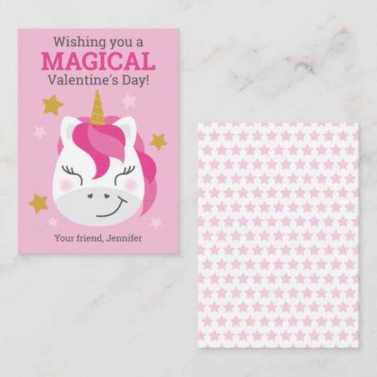 Einhorn im Klassenzimmer Valentine Karten für Kind (Vorne/Hinten)