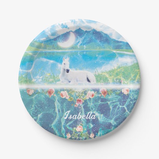 Einhorn im Paradies Personalisiert Pappteller (Vorderseite)