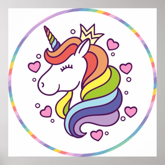 Einhorn im Rainbow Circle Kids Square Poster (Vorne)