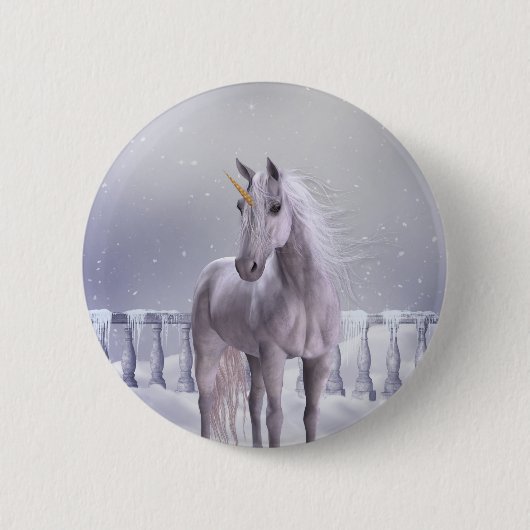 Einhorn im Schnee Button (Vorderseite)